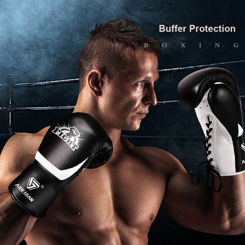 Black and white FIGHT AIBEIJAN boxing gloves